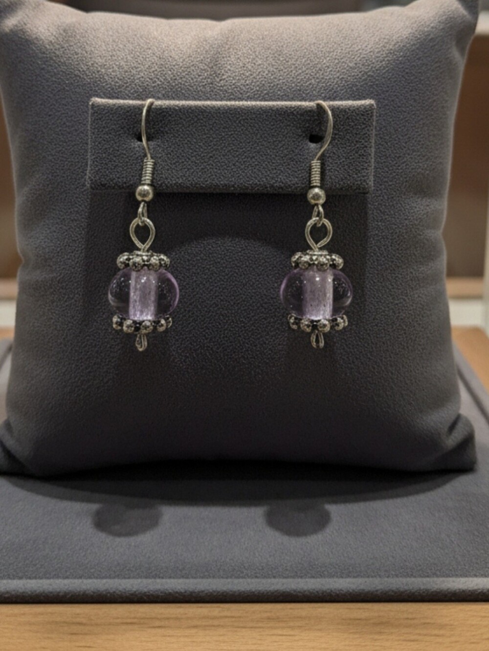 Amethyst Glass Bead Drop Earrings - Women Jewelry
